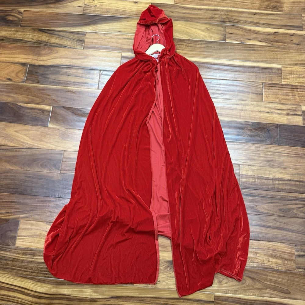 Red Velvet Hooded Cloak Cape Gothic Renaissance Medieval Cosplay Halloween OS